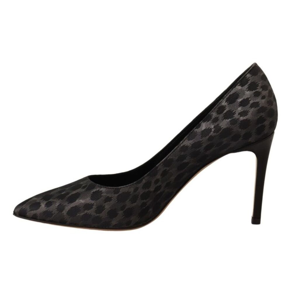 Sofia Black Leopard Leather Stiletto High Heels Pumps Women's Shoes